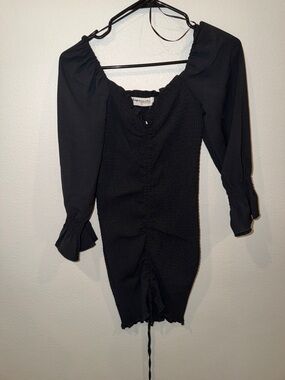 S Black Smocked Puff-Sleeve Mini